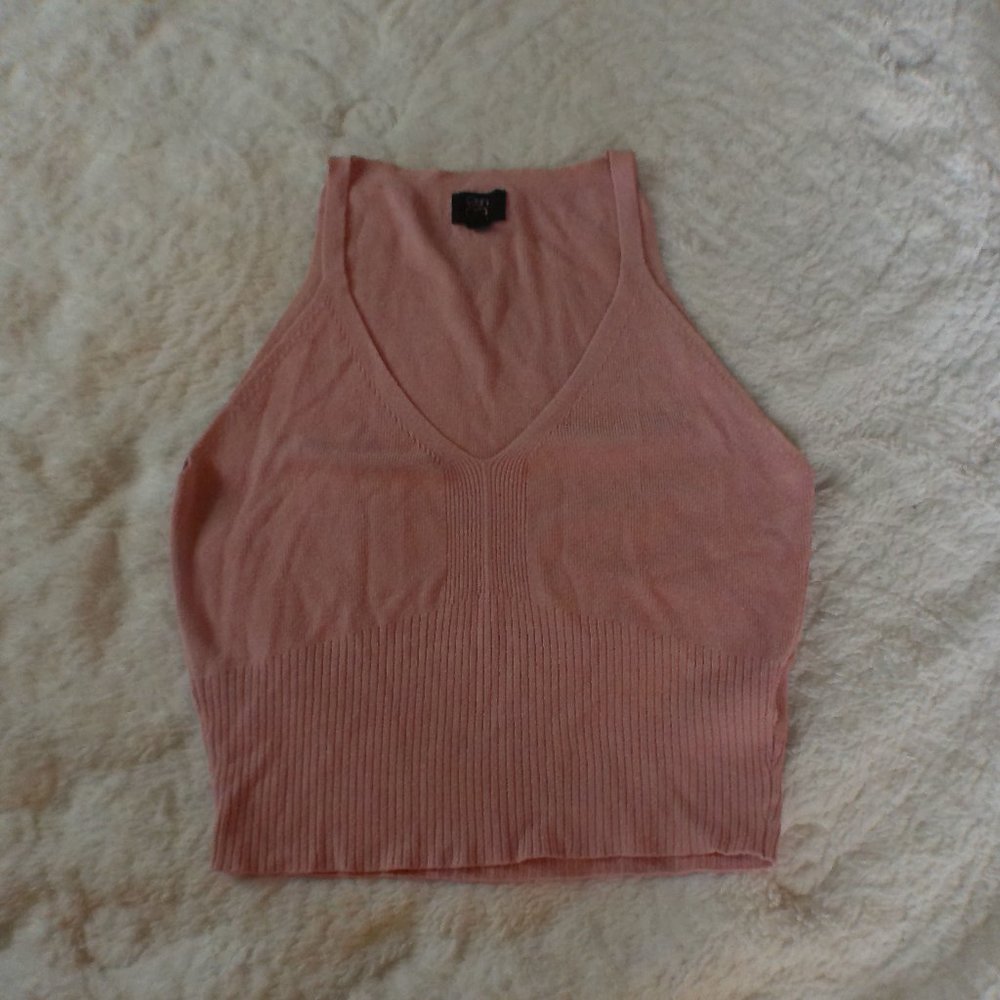 Light Pink Knitted Cropped Tank Top